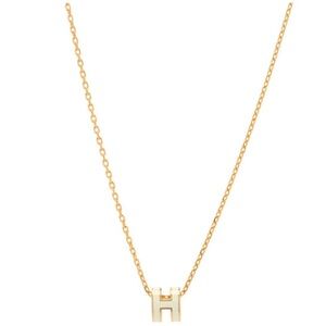 Hermes Lacquered Gold Mini Pop H Pendant Necklace White